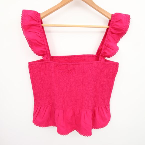Roller Rabbit Top Pink Ruffle Smocked Cotton Sleeveless Crop Peplum Size L NWT - Picture 12 of 12